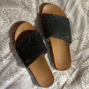 Reef Black and Tan Slide Sandals Minimalist Design